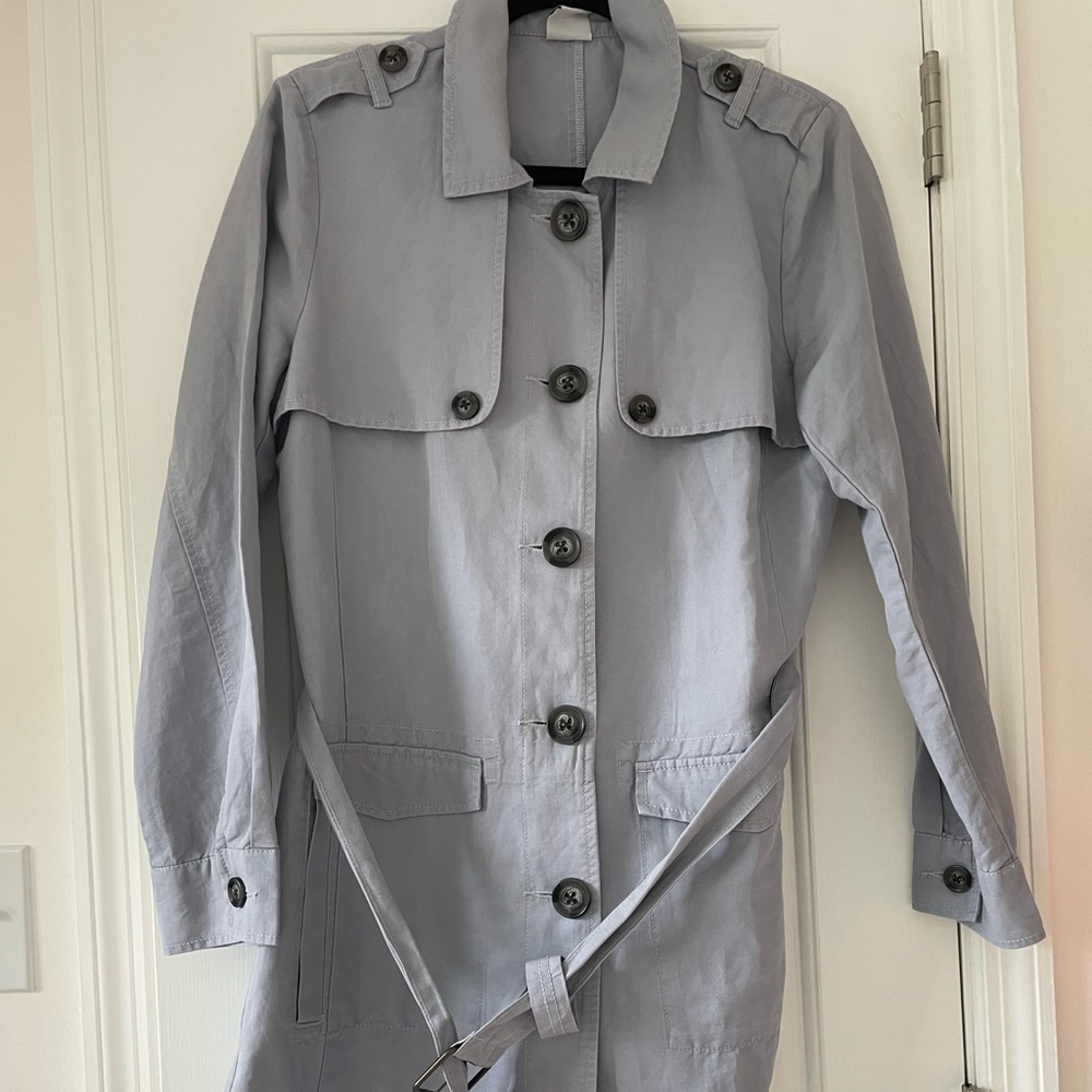 CAbi blue button-down trenchcoat with buckle